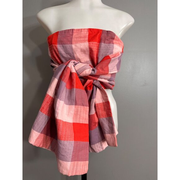 English Factory NWOT Pink Red & Lavender Buffalo Check Multi-Way Tie Top Small - Picture 8 of 13